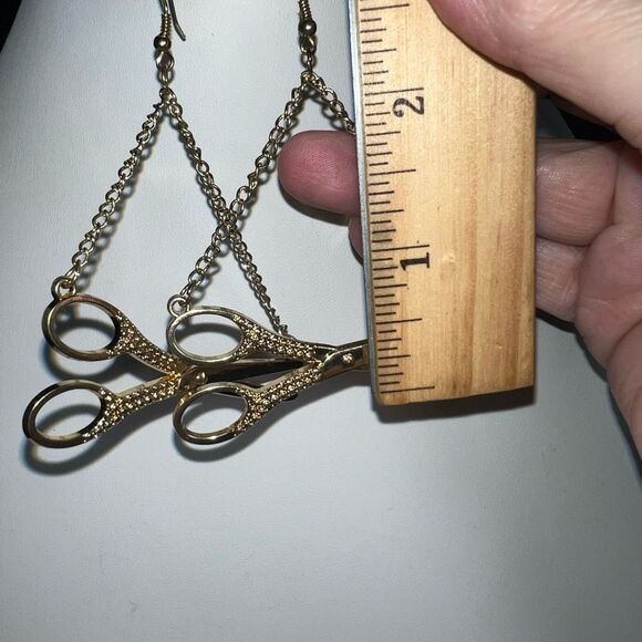 Gold Tone Fun and Funky Scissor Hanging Earrings - Picture 5 of 6
